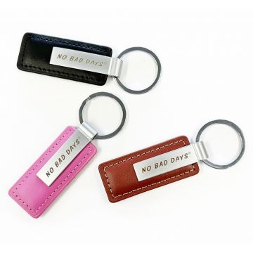 NO BAD DAYS ®  Engraved Metal and Leather Keychain